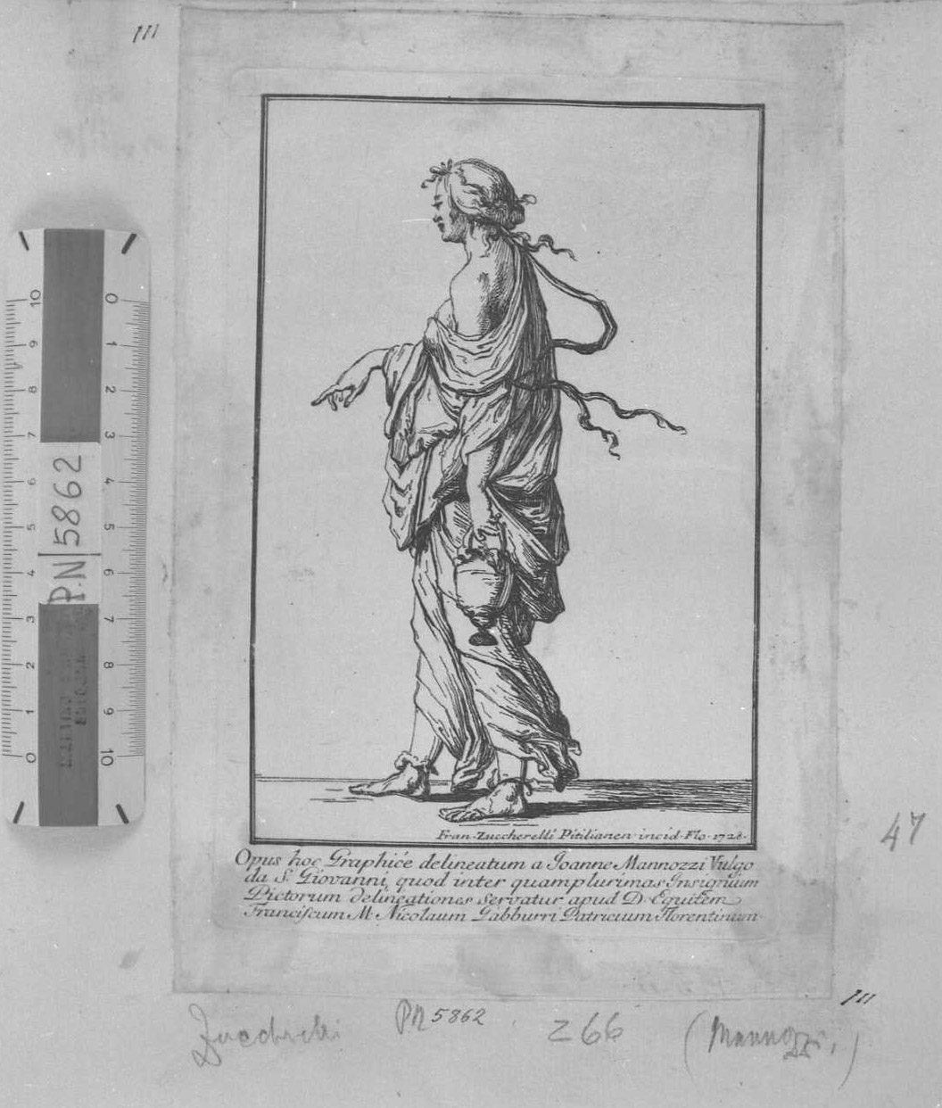 Donna con vaso in mano, figure (stampa tagliata) di Zuccarelli Francesco (sec. XVIII)