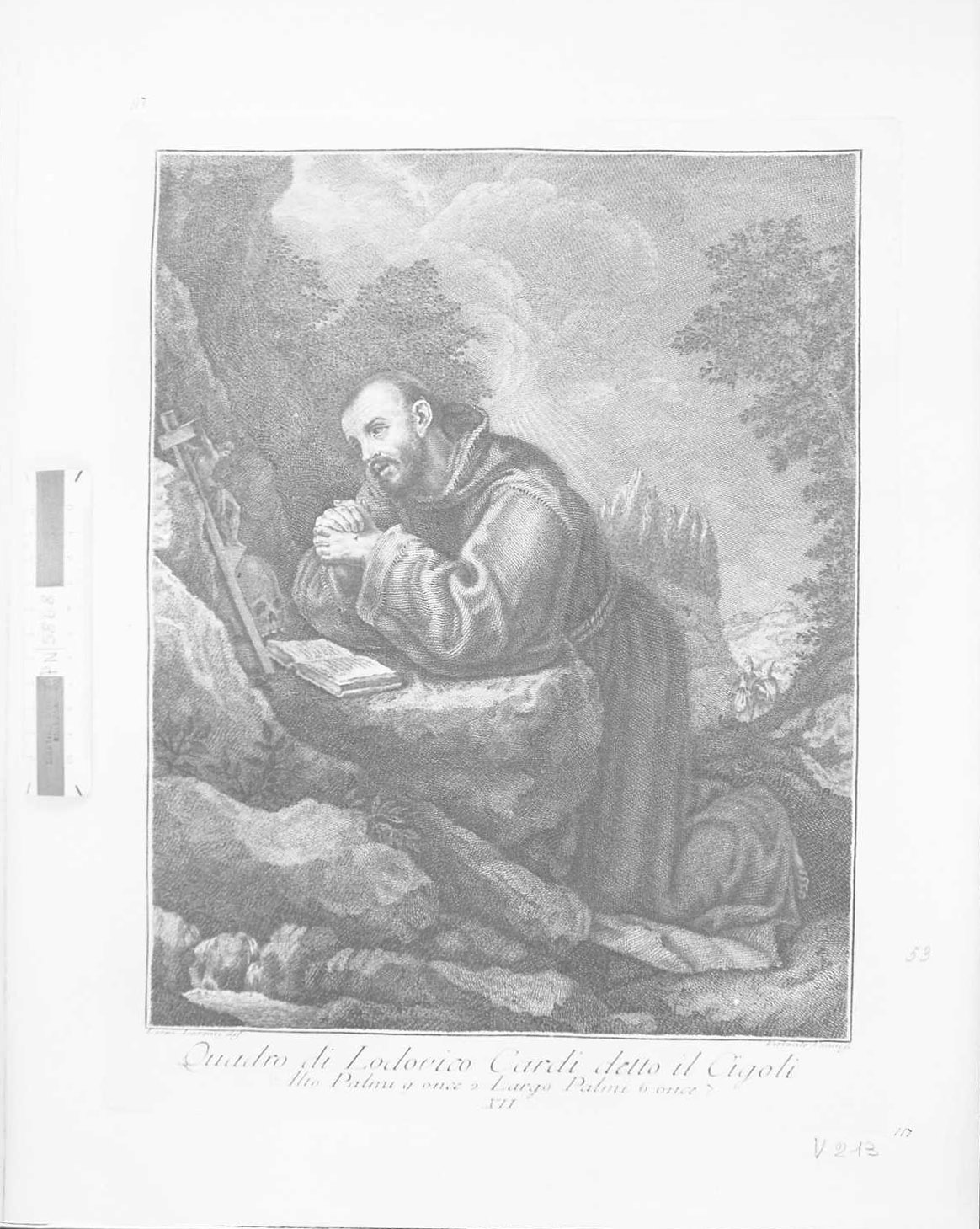 San Francesco orante davanti al Crocifisso, Santi (stampa) di Vanni Violante (sec. XVIII)