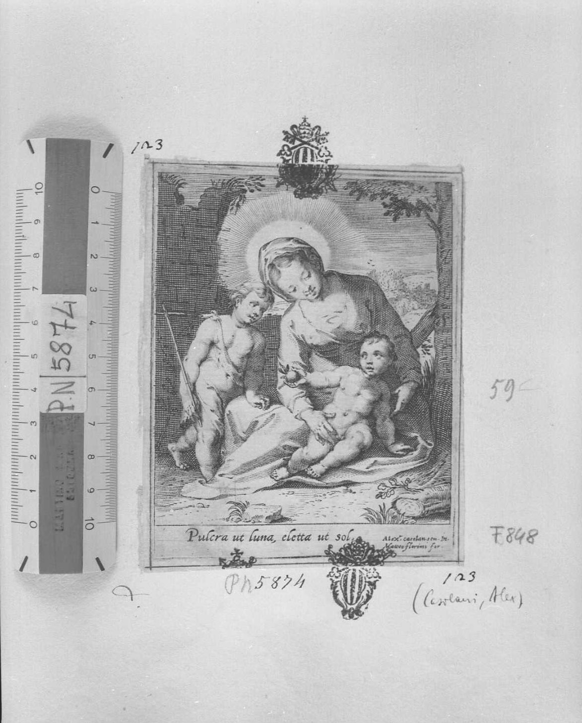 La Vergine col Bambino e san Giovanni, Vergine col Bambino (stampa tagliata) di Florimi Matteo (secc. XVI/ XVII)