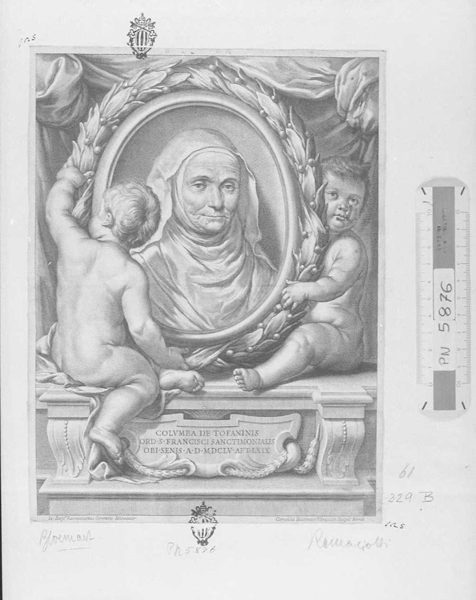 Ritratto di Columba di Tofaninis, ritratti (stampa tagliata) di Bloemaert Cornelis il Giovane (sec. XVII)
