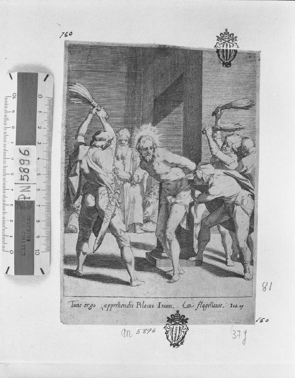 La Passione: Cristo flagellato, Cristo (stampa tagliata) di De Jode Peeter (attribuito) (secc. XVI/ XVII)