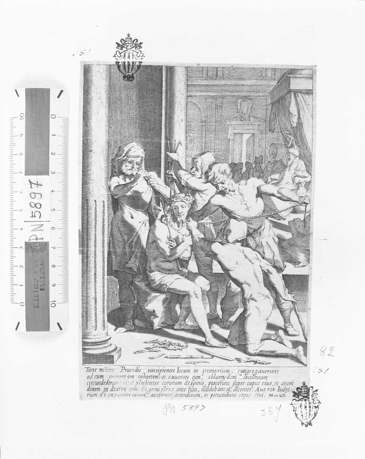 La Passione: Cristo legato e coronato di spine, Cristo (stampa tagliata) di De Jode Peeter (attribuito) (secc. XVI/ XVII)