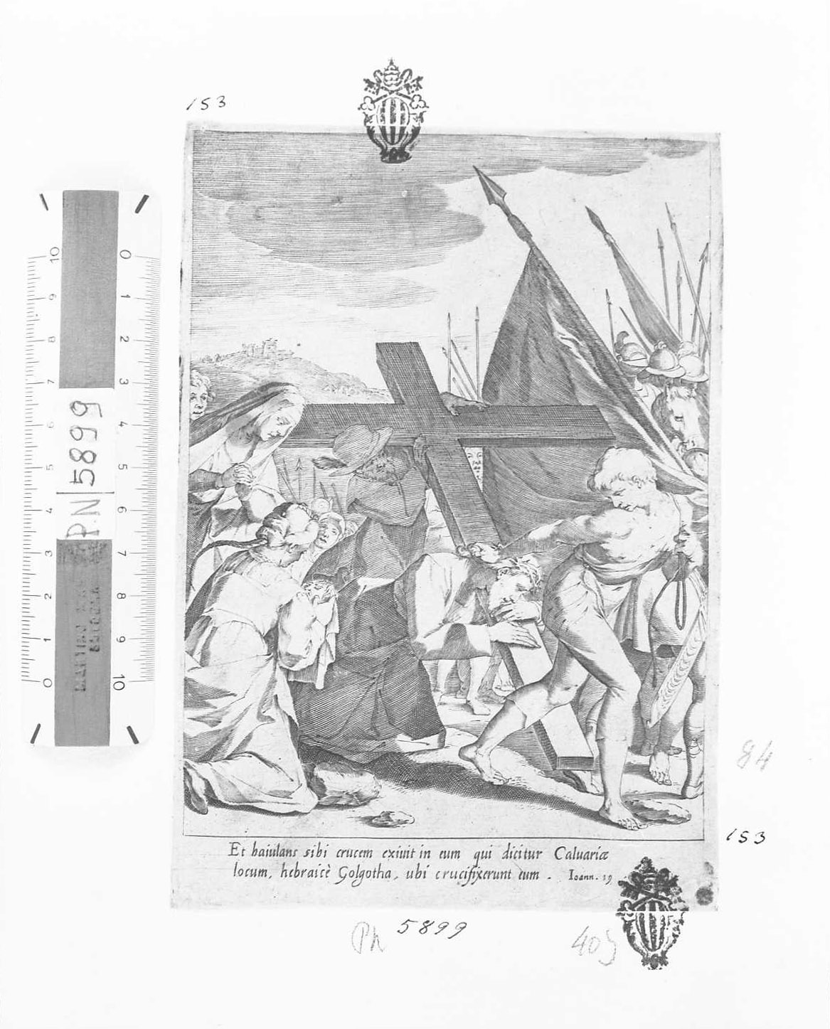 La Passione: Cristo cade sotto la Croce, Cristo (stampa tagliata) di De Jode Peeter (attribuito) (secc. XVI/ XVII)
