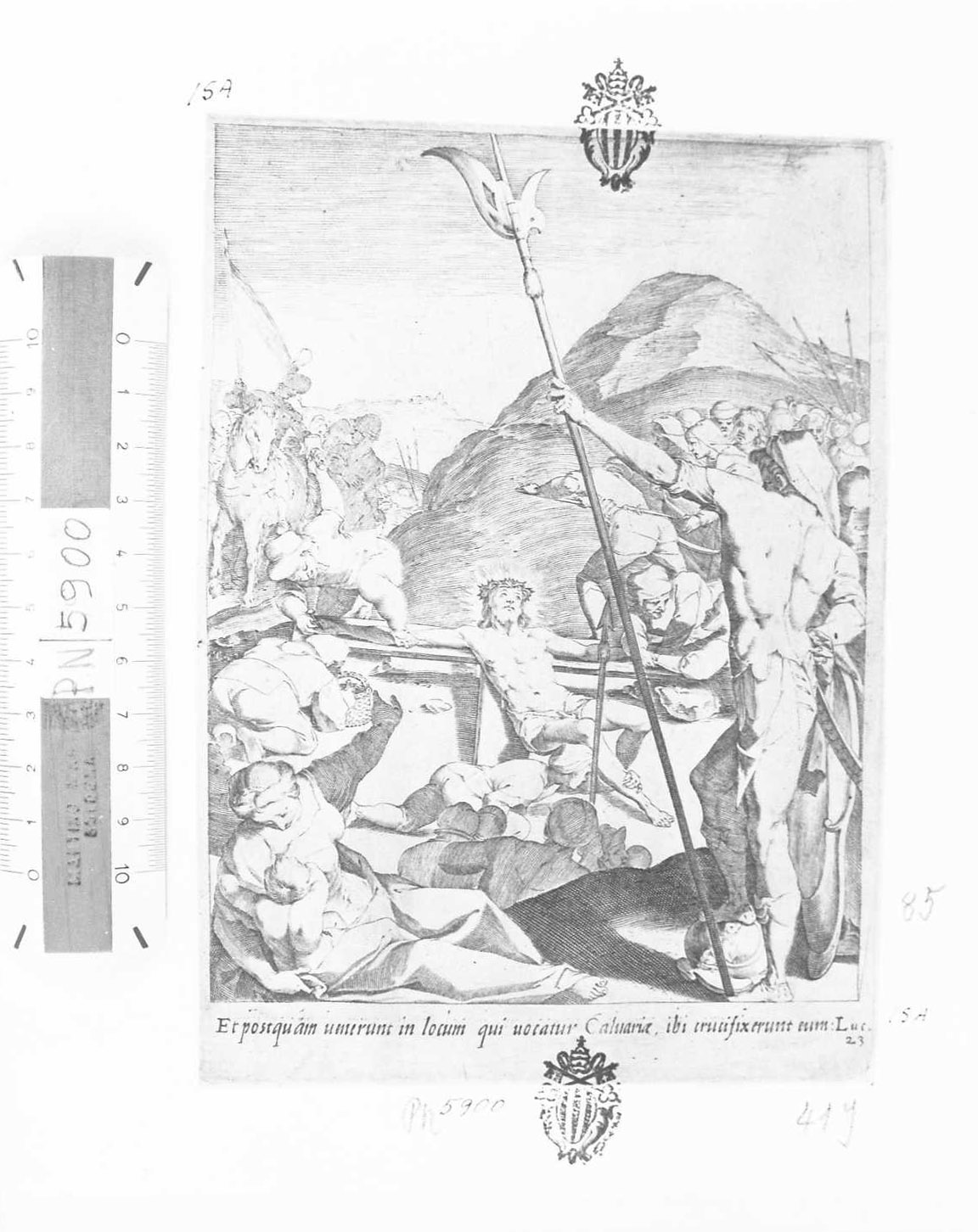 La Passione: Cristo inchiodato alla Croce, Cristo (stampa tagliata) di De Jode Peeter (attribuito) (secc. XVI/ XVII)