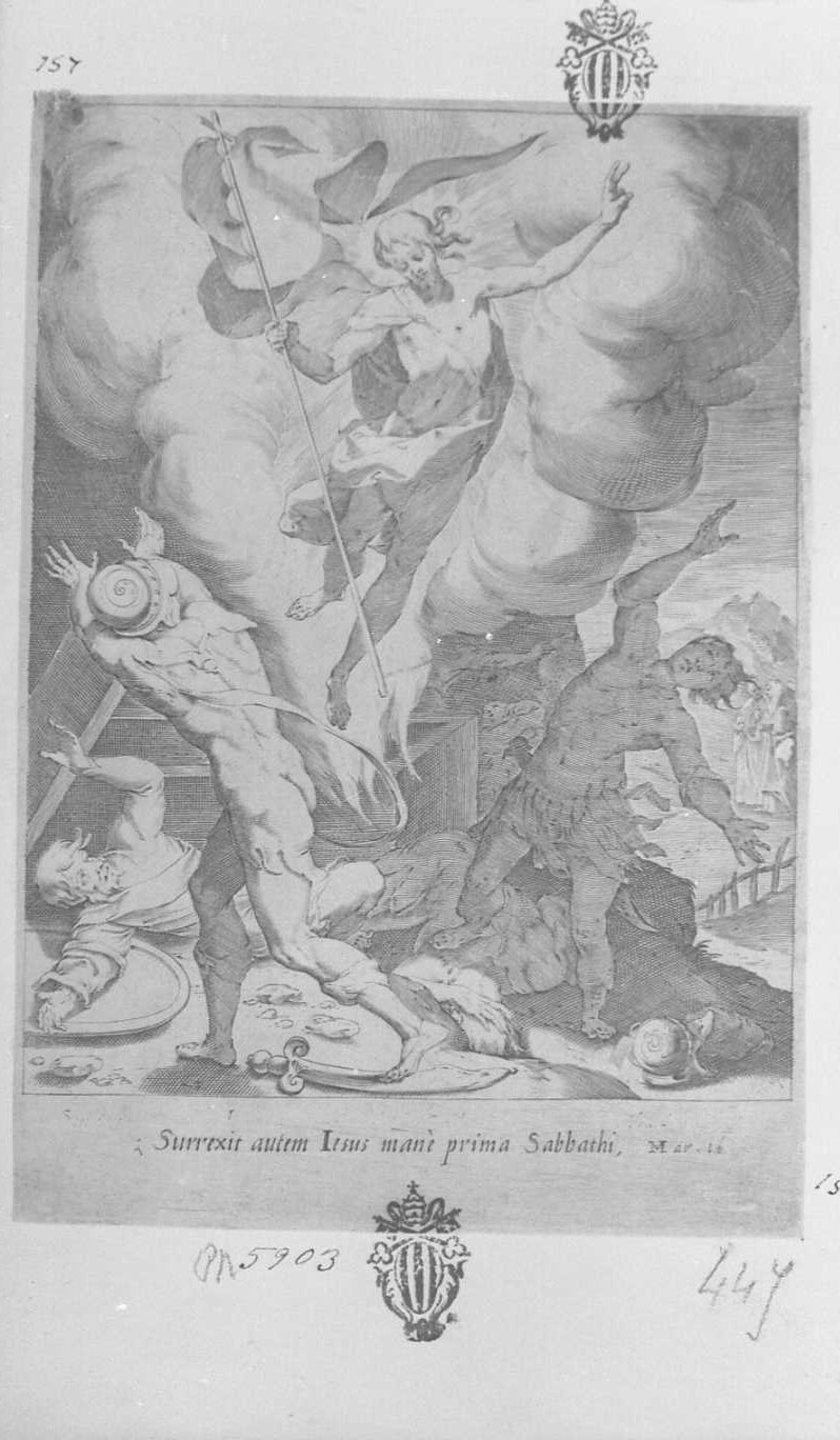La Passione: La Resurrezione di Cristo, Cristo (stampa tagliata) di De Jode Peeter (attribuito) (secc. XVI/ XVII)