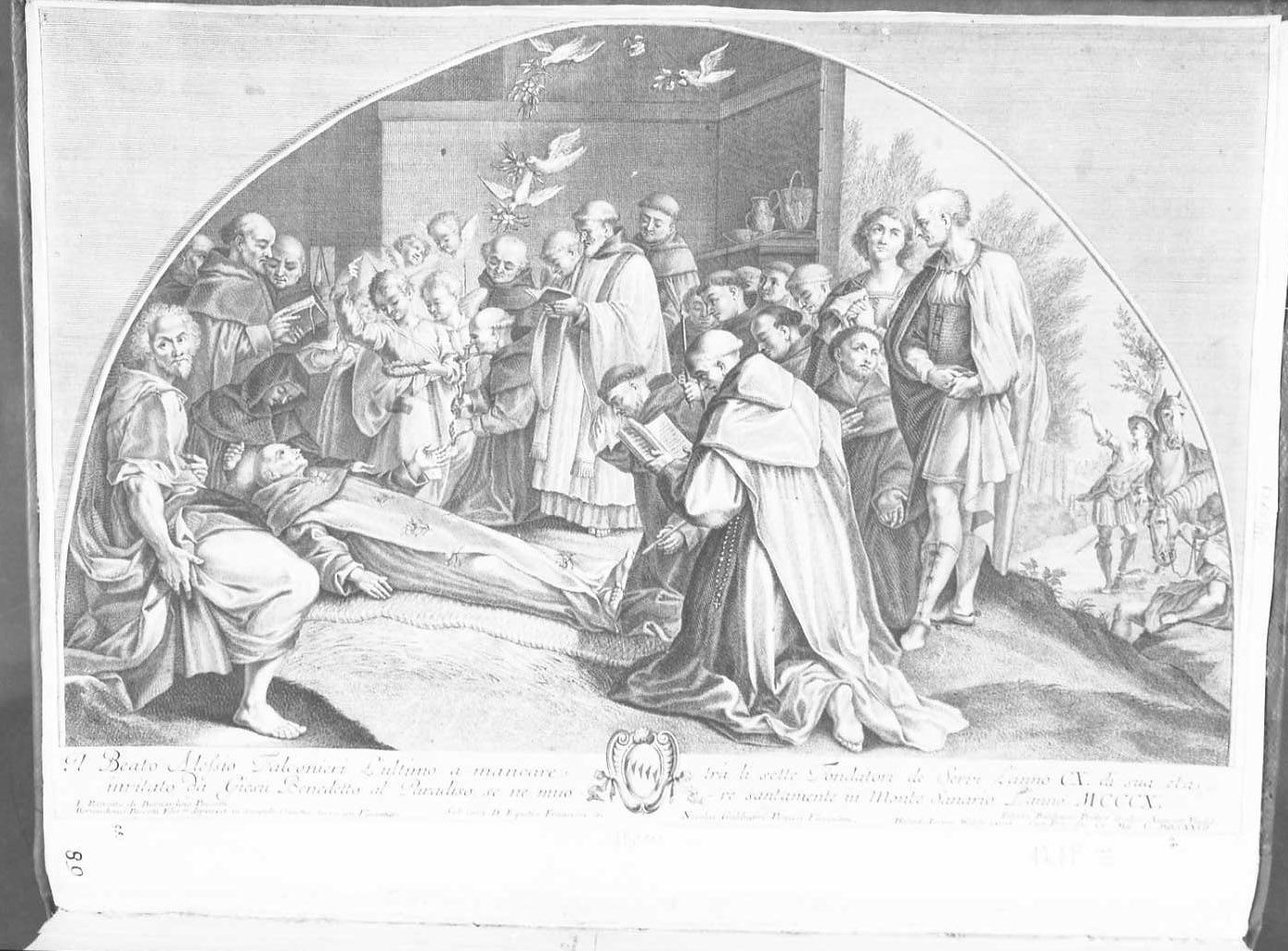 La morte di San Alessio, Santi (stampa tagliata) di Probst Johann Balthasar (sec. XVIII)