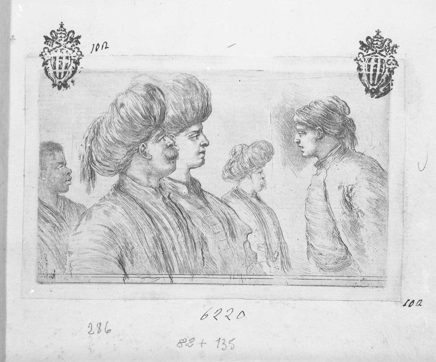Quattro turchi ed un nero, figura maschile (stampa tagliata) di Della Bella Stefano (sec. XVII)