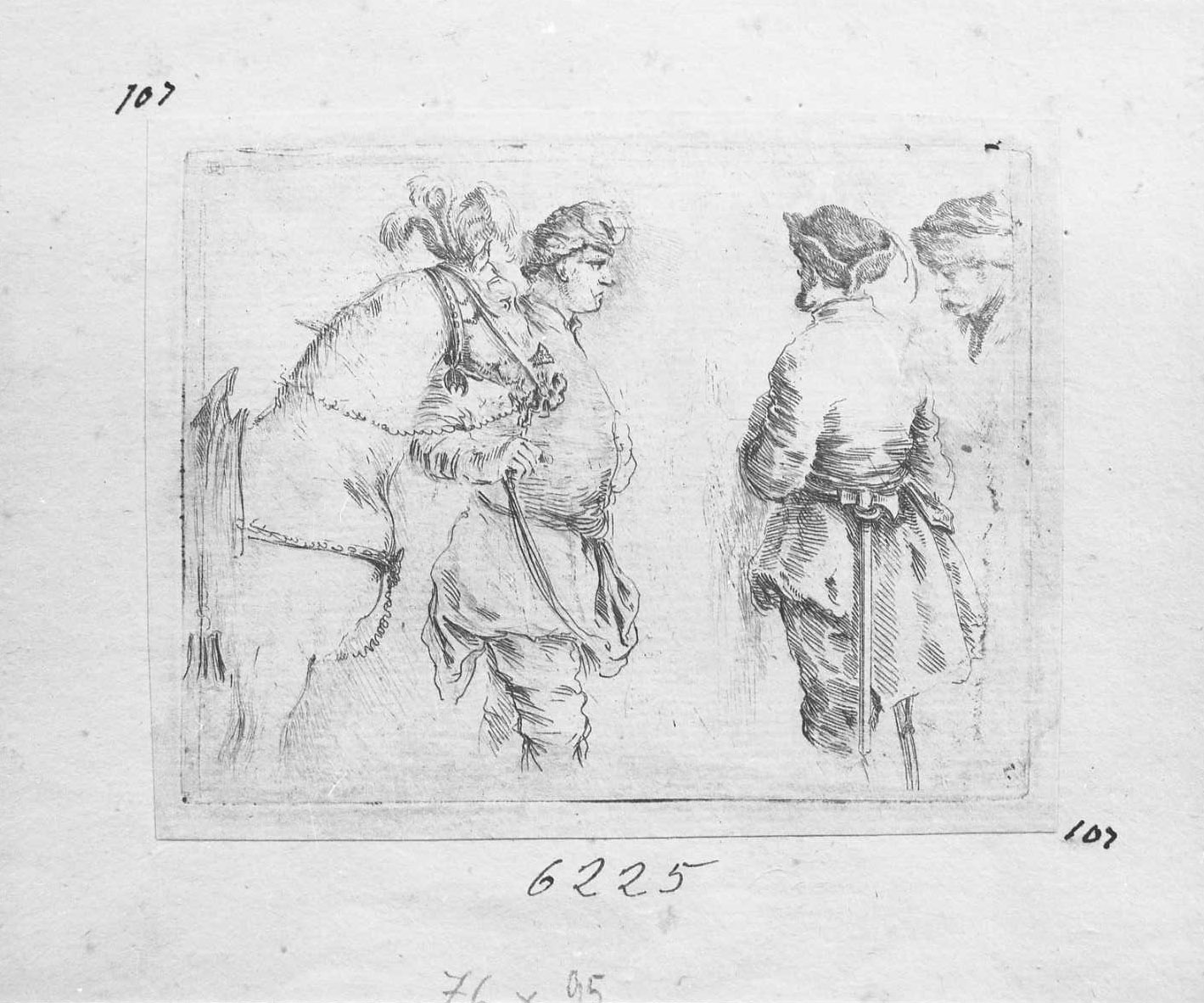 Polacco con cavallo che parla con altri due polacchi, figura maschile (stampa tagliata) di Della Bella Stefano (sec. XVII)