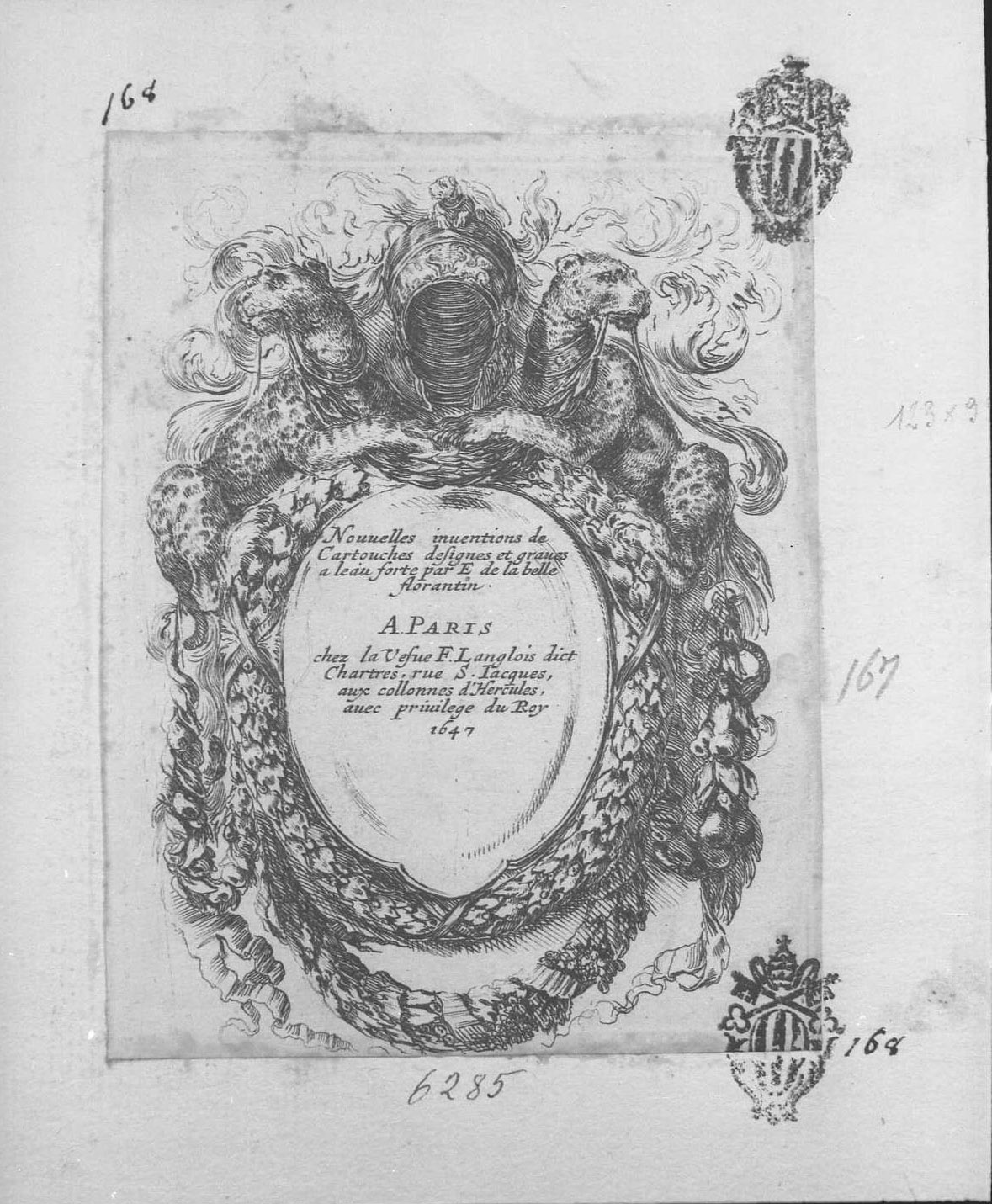 Nuove invenzioni di cartouche: frontespizio, libri (stampa tagliata) di Della Bella Stefano (sec. XVII)