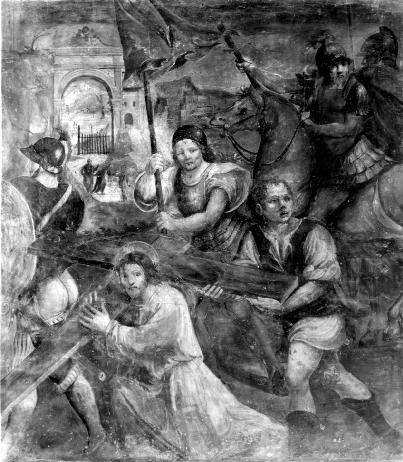 salita di Cristo al monte Calvario (dipinto murale, ciclo) di Ramenghi Bartolomeo detto Bagnacavallo (sec. XVI)