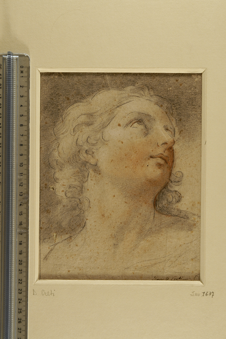 testa di donna con gli occhi rivolti in alto (disegno) di Creti Donato (prima metà sec. XVIII)