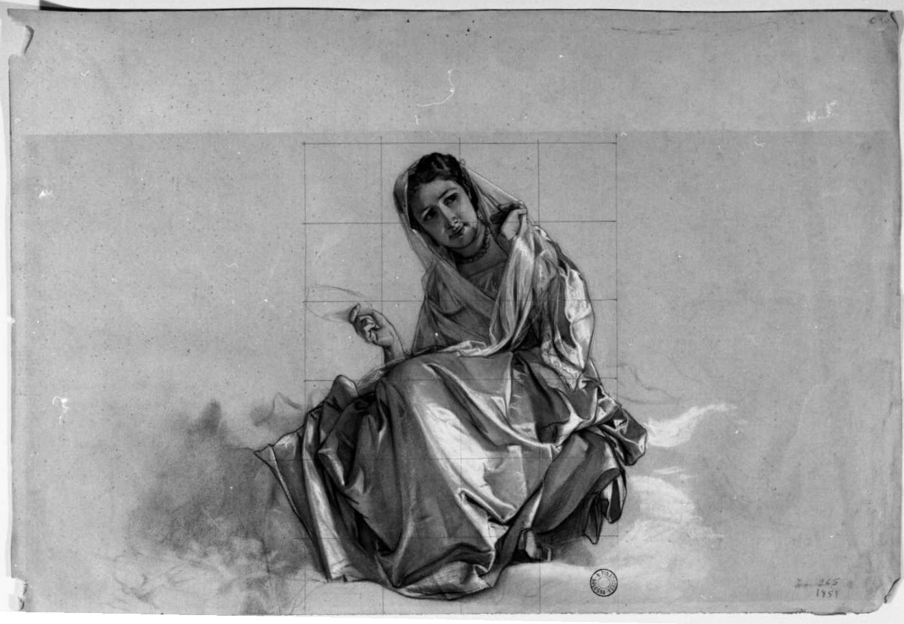 figura femminile seduta (disegno) di Busi Luigi (sec. XIX)