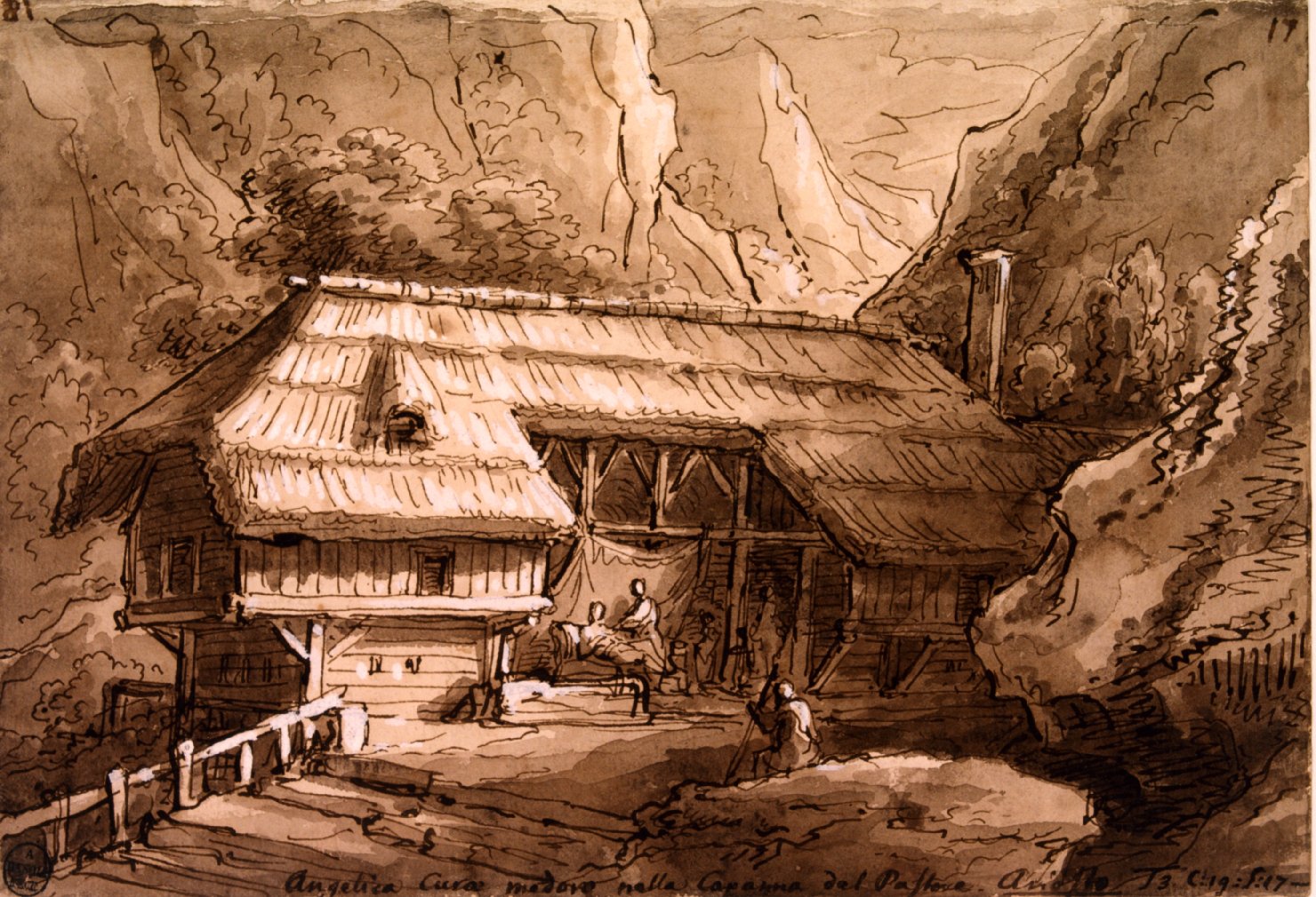 interno della città di Damasco nella Siria, Grifone Origilla e il finto amante vengono invitati a entrare in un palazzo, città di Damasco (disegno, elemento d'insieme) di Basoli Antonio (sec. XIX)