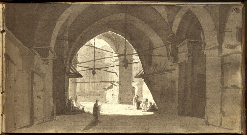 volto sotto al palazzo detto Podestà, veduta di voltone (disegno, elemento d'insieme) di Basoli Antonio (sec. XIX)