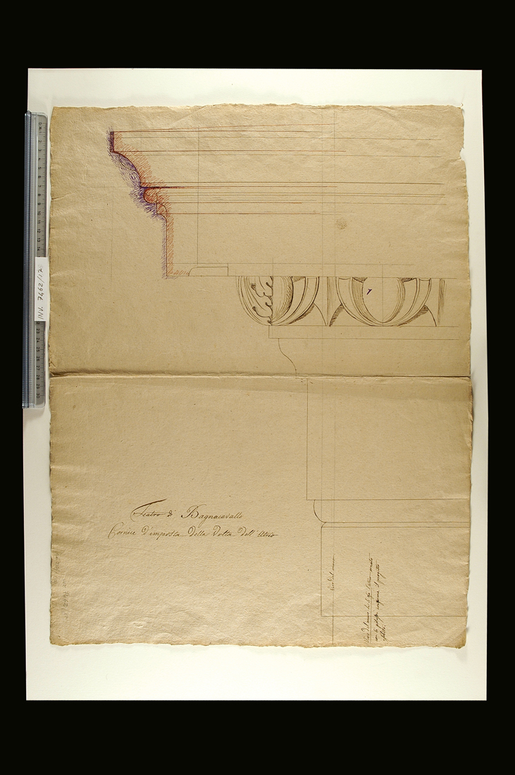 cornice d'imposta della volta dell'atrio/ abbozzo di pianta (disegno preparatorio) di Antolini Filippo (sec. XIX)