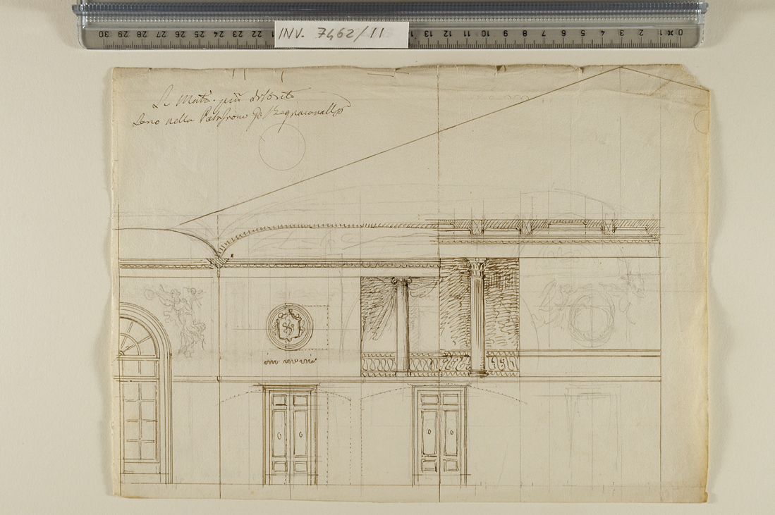 studio del corridoio del teatro di Bagnacavallo (disegno preparatorio) di Antolini Filippo (sec. XIX)