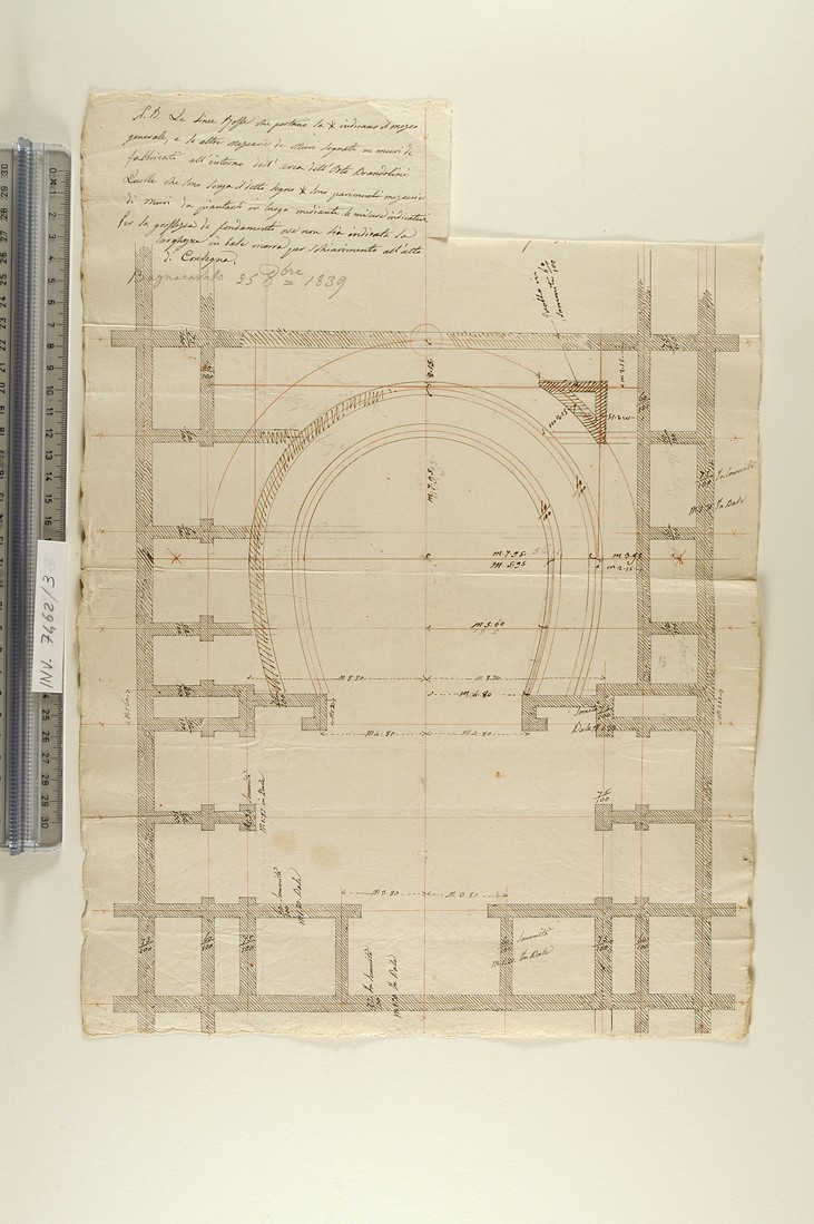 pianta del teatro di Bagnacavallo (disegno preparatorio) di Antolini Filippo (sec. XIX)