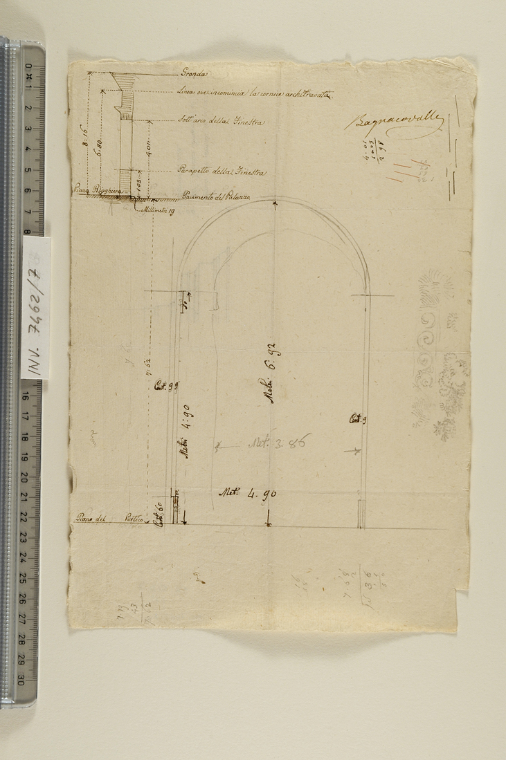 studio di arco di portico; studi di modanature (disegno preparatorio) di Antolini Filippo (sec. XIX)