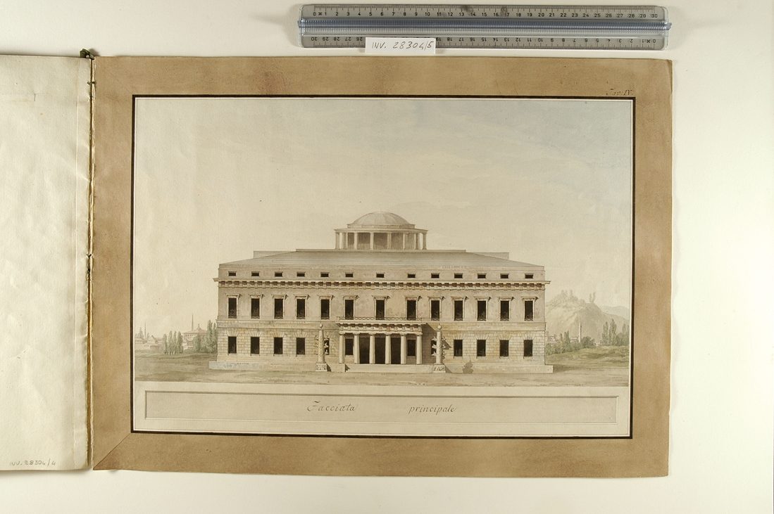 facciata principale del palazzo dell'ambasciatore inglese a Costantinopoli (disegno, elemento d'insieme) di Balestra Vincenzo (fine/inizio secc. XVIII/ XIX)
