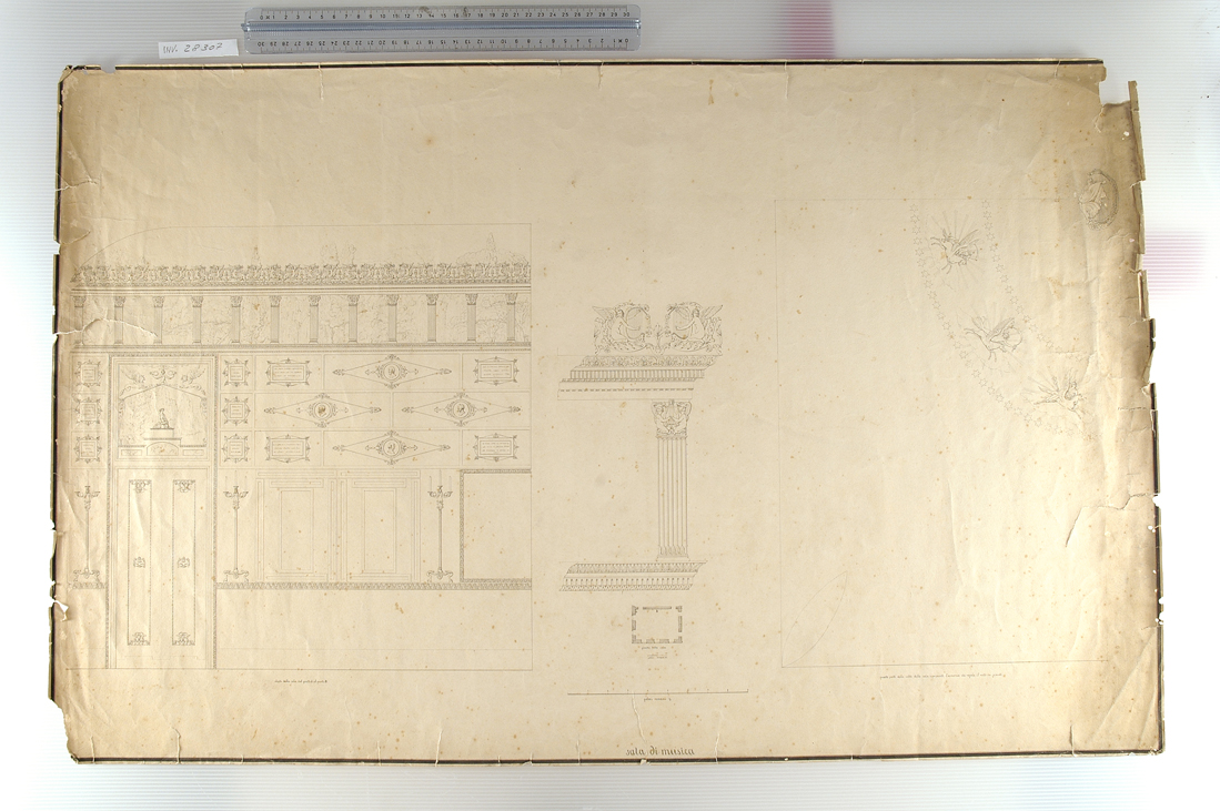 decorazioni neoclassiche per una sala da musica (disegno preparatorio) di Bechi Guglielmo (sec. XIX)