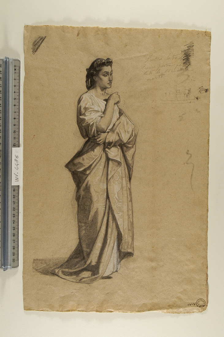 figura femminile in piedi volta verso destra (disegno) di Busi Luigi (seconda metà sec. XIX)