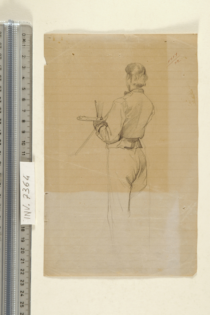 figura di pittore visto da tergo (disegno) di Busi Luigi (attribuito) (sec. XIX)