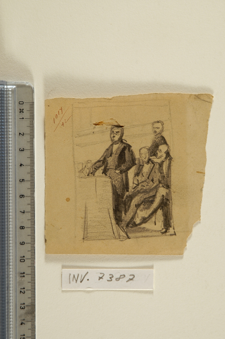 Cavour e altri senatori (disegno preparatorio) di Busi Luigi (sec. XIX)