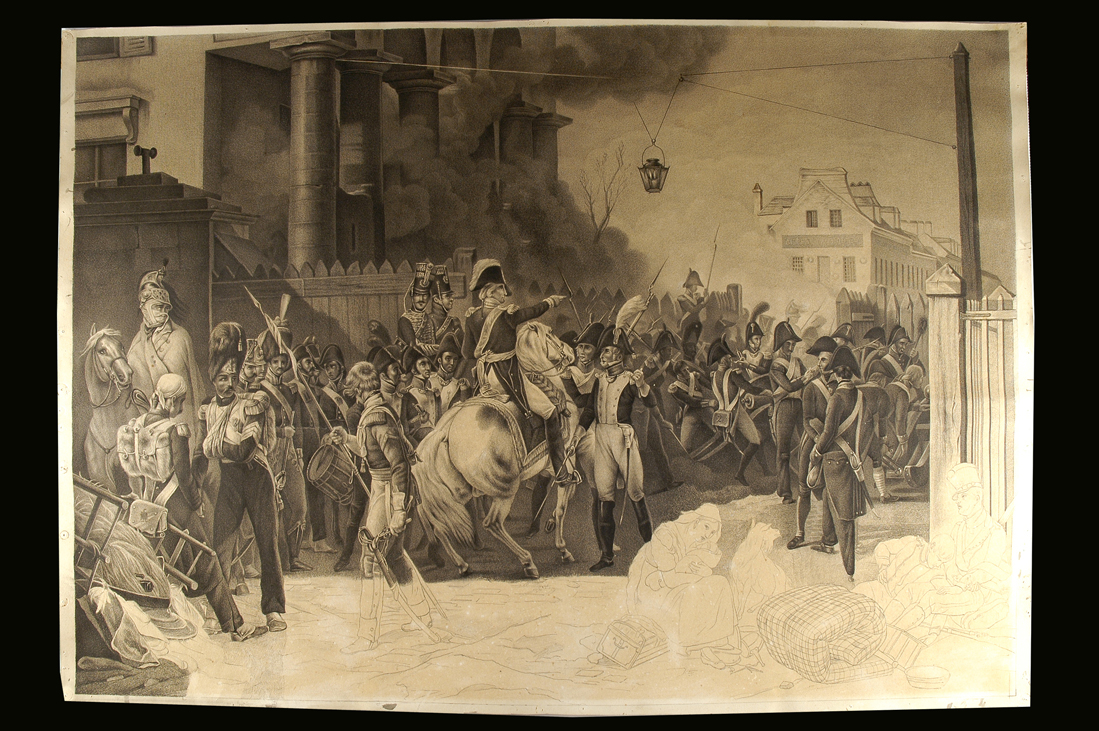 scena di guerra con movimento di truppe (disegno) di Costerbosa Benedetto (secc. XIX/ XX)