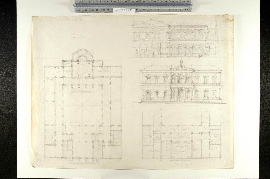 studi per edificio da adibire a liceo (disegno) di Faccioli Raffaele (seconda metà sec. XIX)