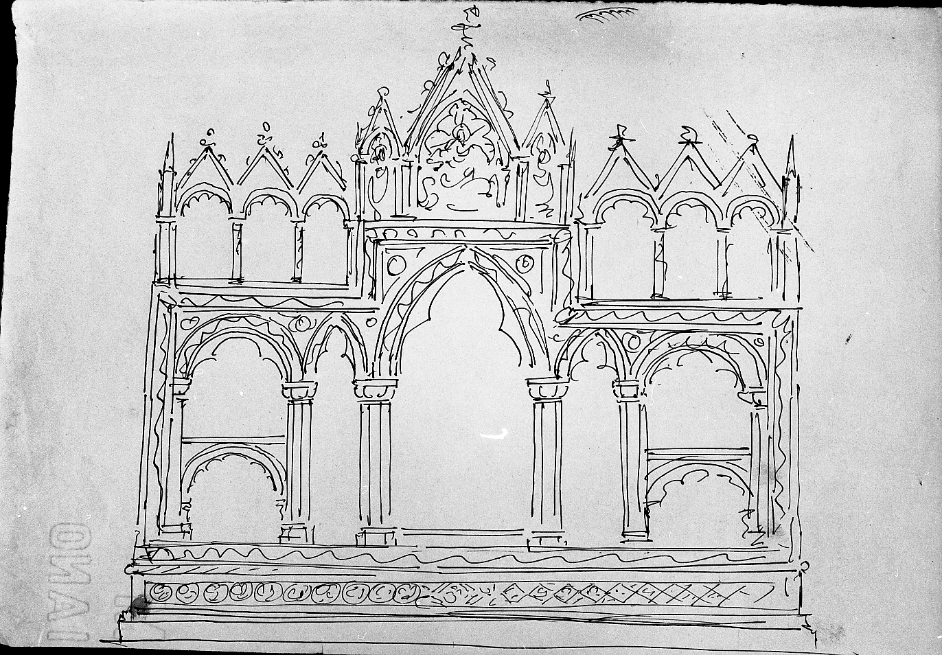 cornice gotica di polittico (disegno) di Faccioli Raffaele (attribuito) (secc. XIX/ XX)