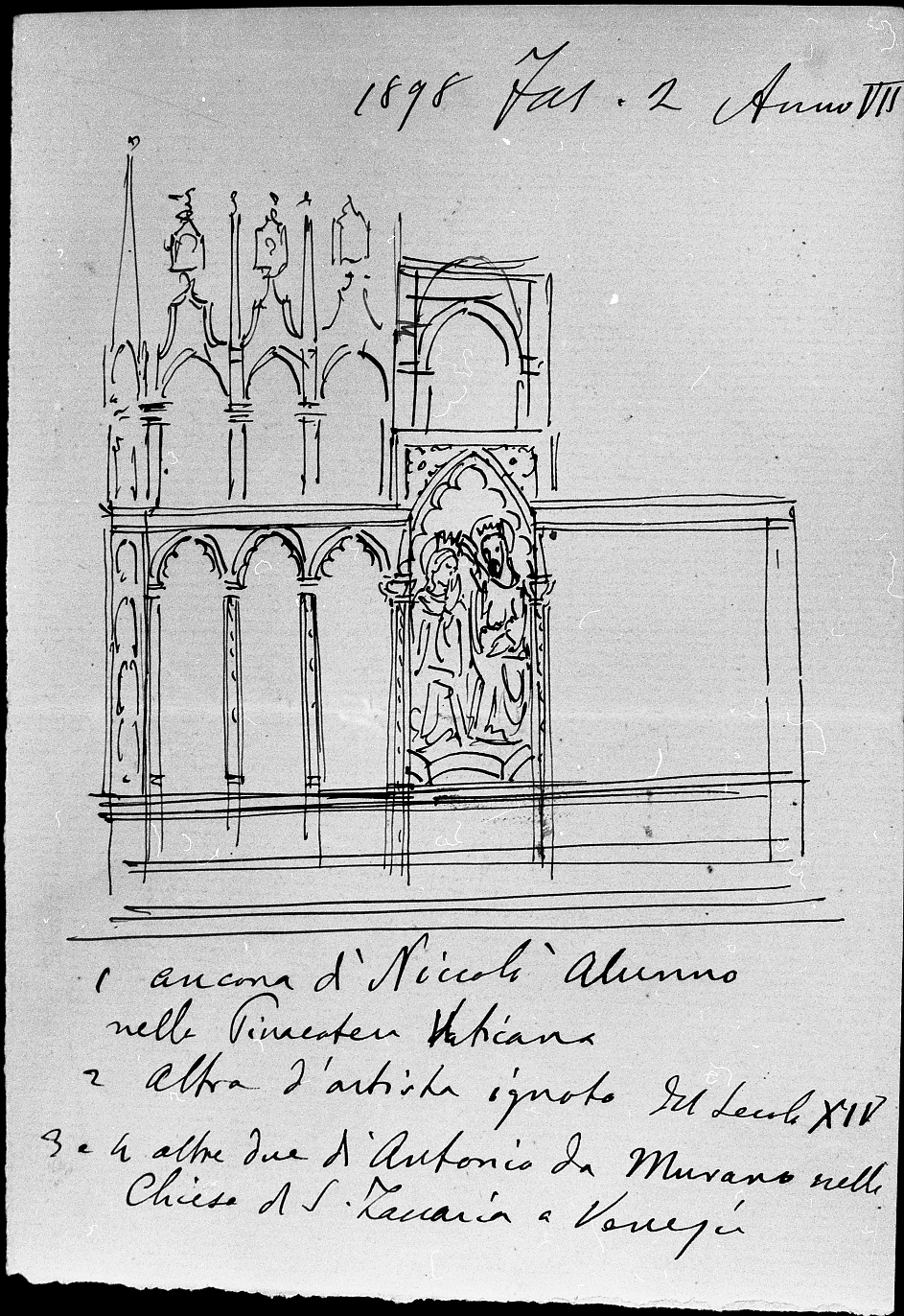 polittico goticheggiante (disegno) di Faccioli Raffaele (attribuito) (sec. XIX)