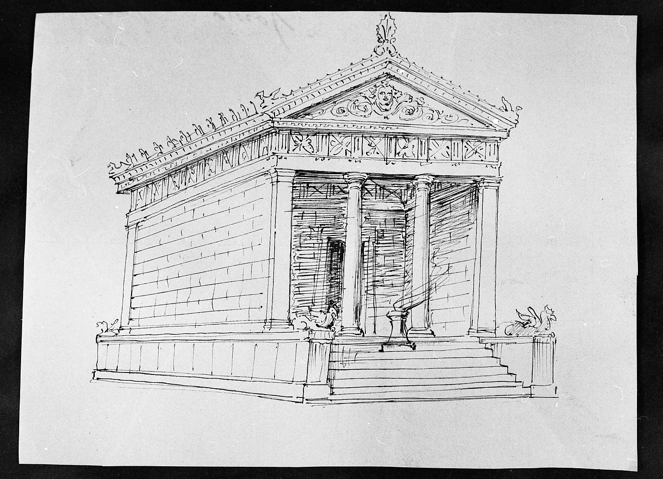 tempietto etrusco (disegno) di Faccioli Raffaele (attribuito) (secc. XIX/ XX)