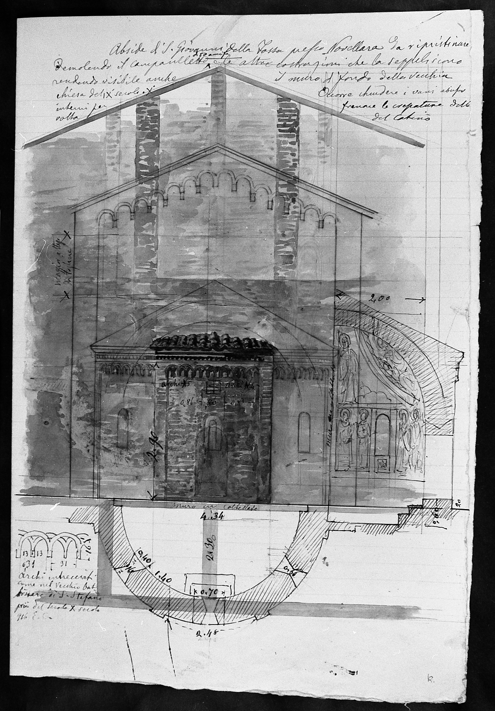 progetto per l'abside di San Giovanni della Fossa presso Novellara (disegno) di Faccioli Raffaele (attribuito) (secc. XIX/ XX)