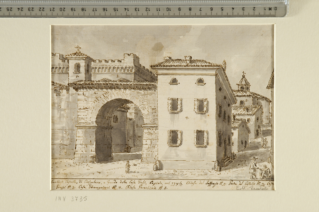veduta del castello di Crespellano (disegno) di Fancelli Giuseppe (attribuito) (sec. XVIII)