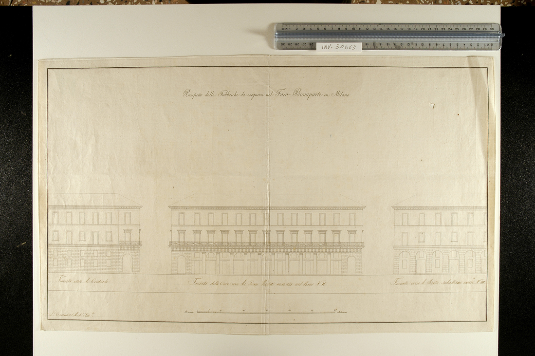 prospetto delle fabbriche da eseguire nel Foro Bonaparte a Milano (disegno) di Canonica Luigi (sec. XIX)