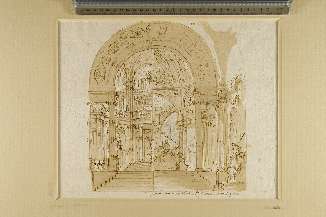 interno di Palazzo di Cirene/ schizzo di palazzo (disegno) di Galliari Giuseppino (attribuito) (secc. XVIII/ XIX)