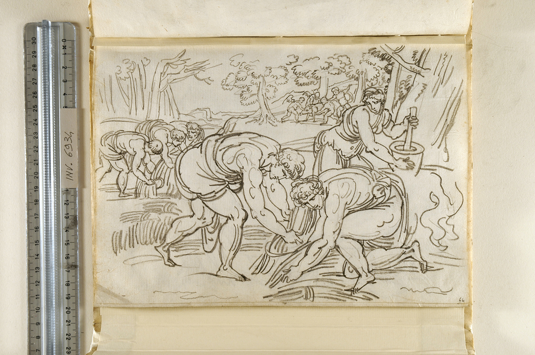 mietitura; trasporto di un cinghiale (disegno, elemento d'insieme) di Giani Felice (fine sec. XVIII)