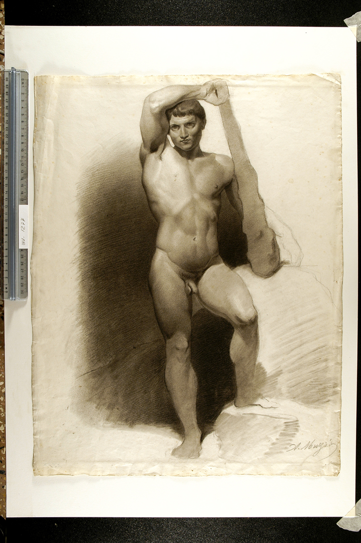 studio accademico di giovane nudo con clava (disegno) di Muzzi Antonio (sec. XIX)