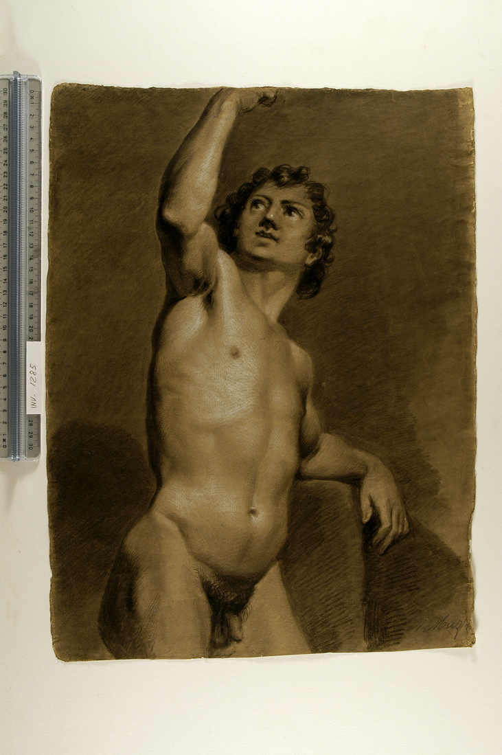 studio accademico di giovane in piedi (disegno) di Muzzi Antonio (sec. XIX)
