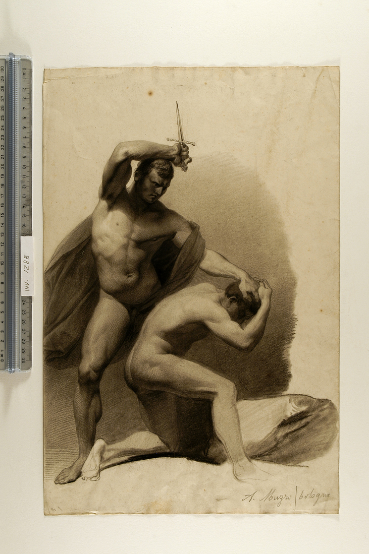 studio di due nudi maschili in lotta (disegno) di Muzzi Antonio (sec. XIX)