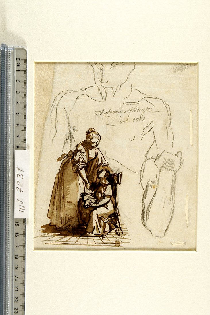 due figure femminili in un interno; busto virile (disegno) di Muzzi Antonio (sec. XIX)