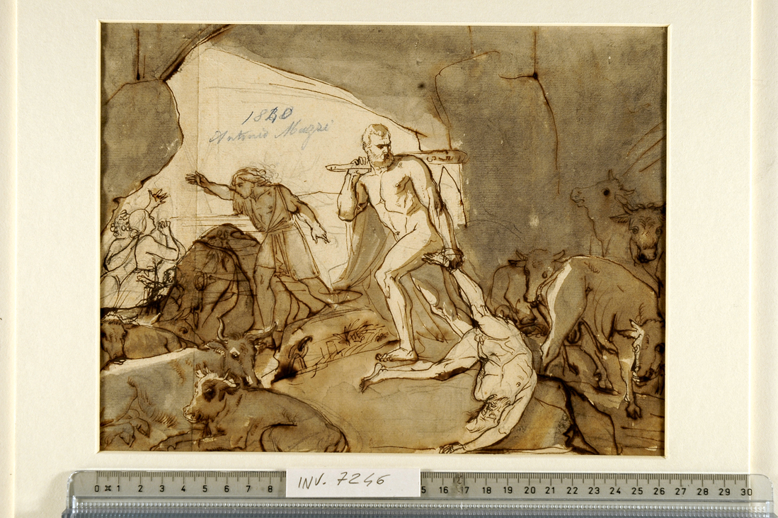 Ercole e Caco (disegno preparatorio) di Muzzi Antonio (sec. XIX)