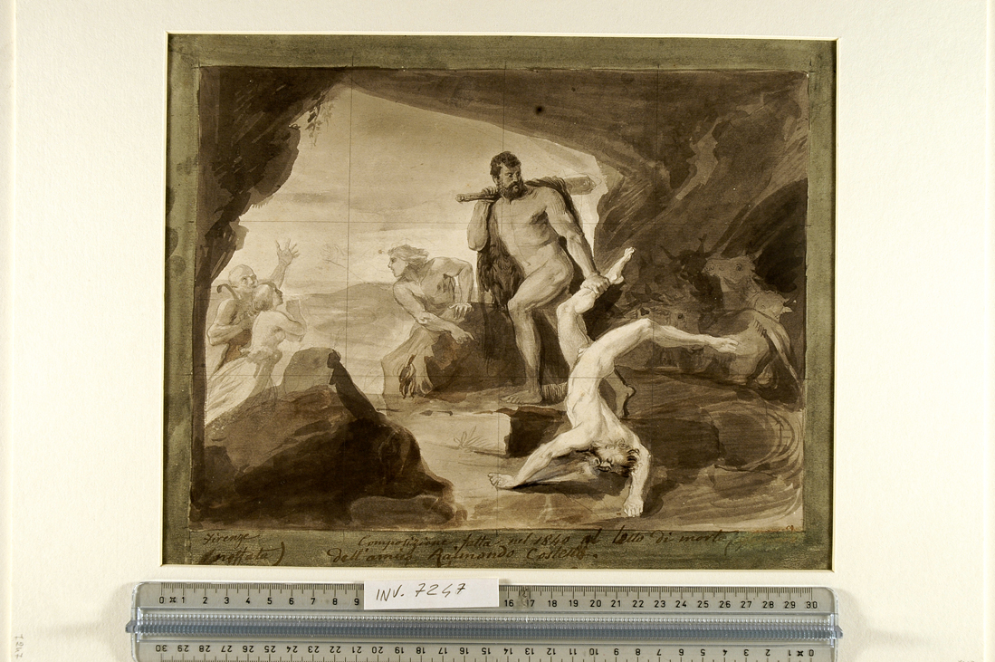 Ercole e Caco (disegno preparatorio) di Muzzi Antonio (attribuito) (sec. XIX)