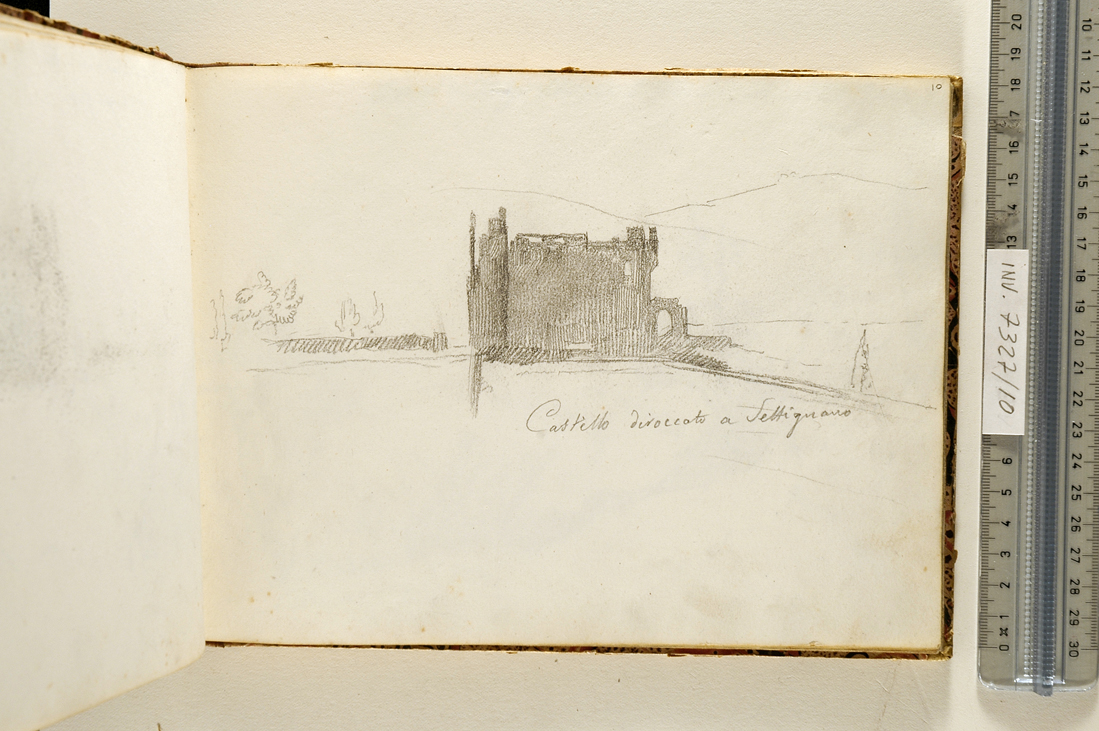 castello diroccato a Settignano (disegno, elemento d'insieme) di Muzzi Antonio (sec. XIX)