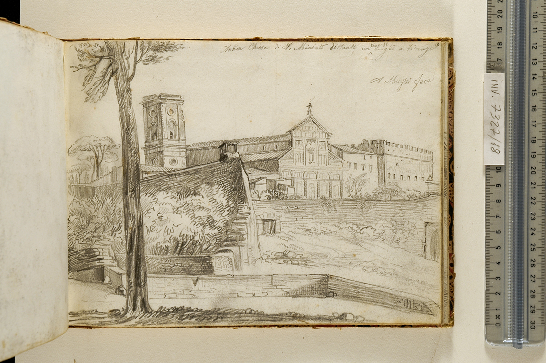 veduta di San Miniato al Monte a Firenze (disegno, elemento d'insieme) di Muzzi Antonio (sec. XIX)