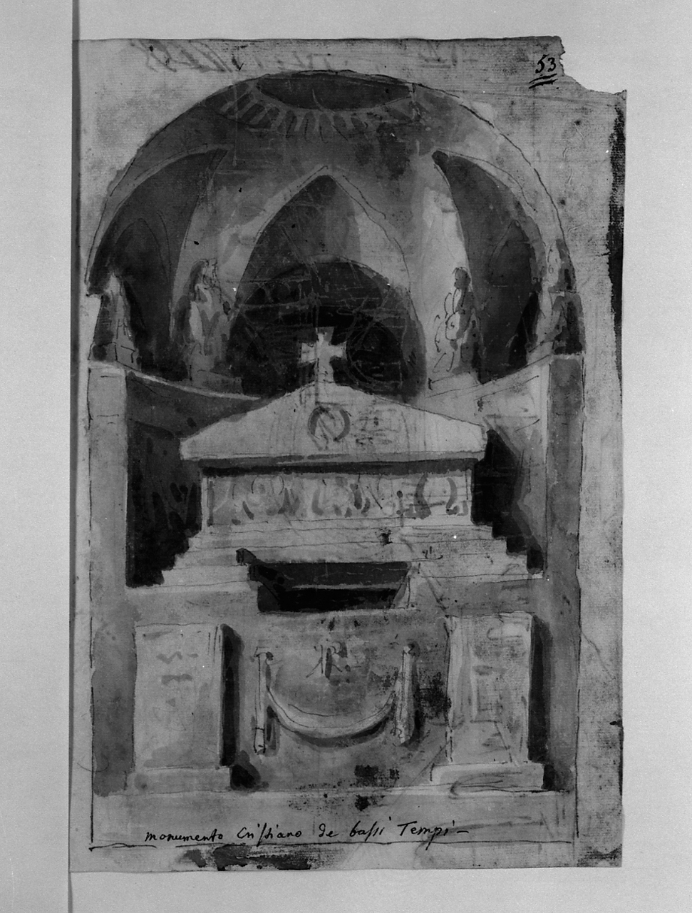 monumento cristiano de bassi tempi, monumento sepolcrale (disegno, elemento d'insieme) di Basoli Antonio (sec. XIX)