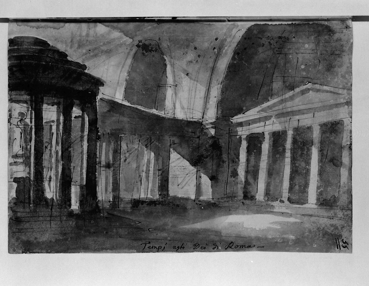 templi agli dei di Roma, architetture (disegno, elemento d'insieme) di Basoli Antonio (sec. XIX)