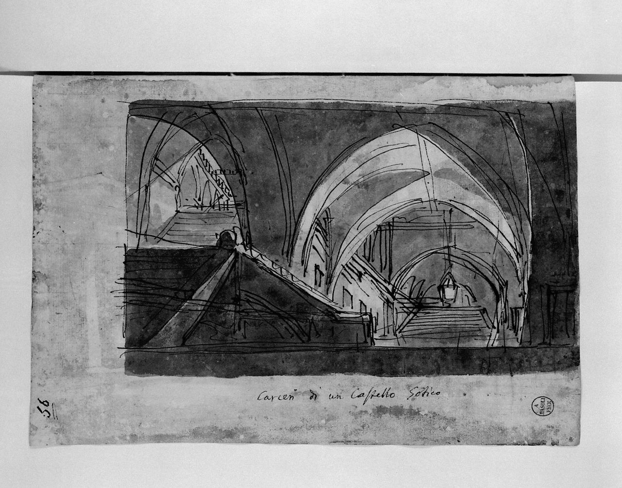 carceri di un castello gotico, architetture (disegno, elemento d'insieme) di Basoli Antonio (sec. XIX)