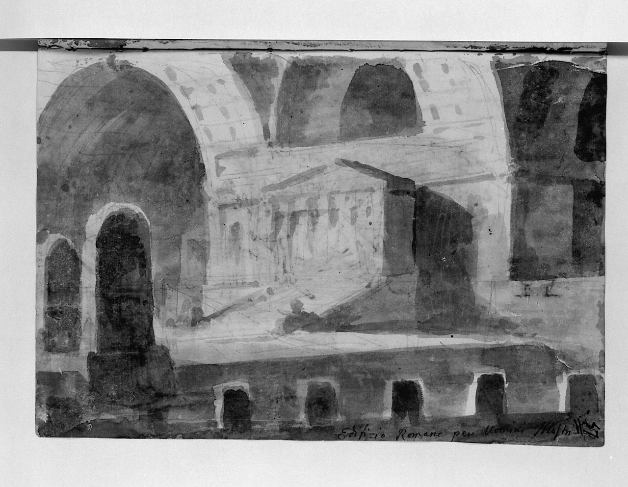edifizio romano per uomini illustri, famedio (disegno, elemento d'insieme) di Basoli Antonio (inizio sec. XIX)