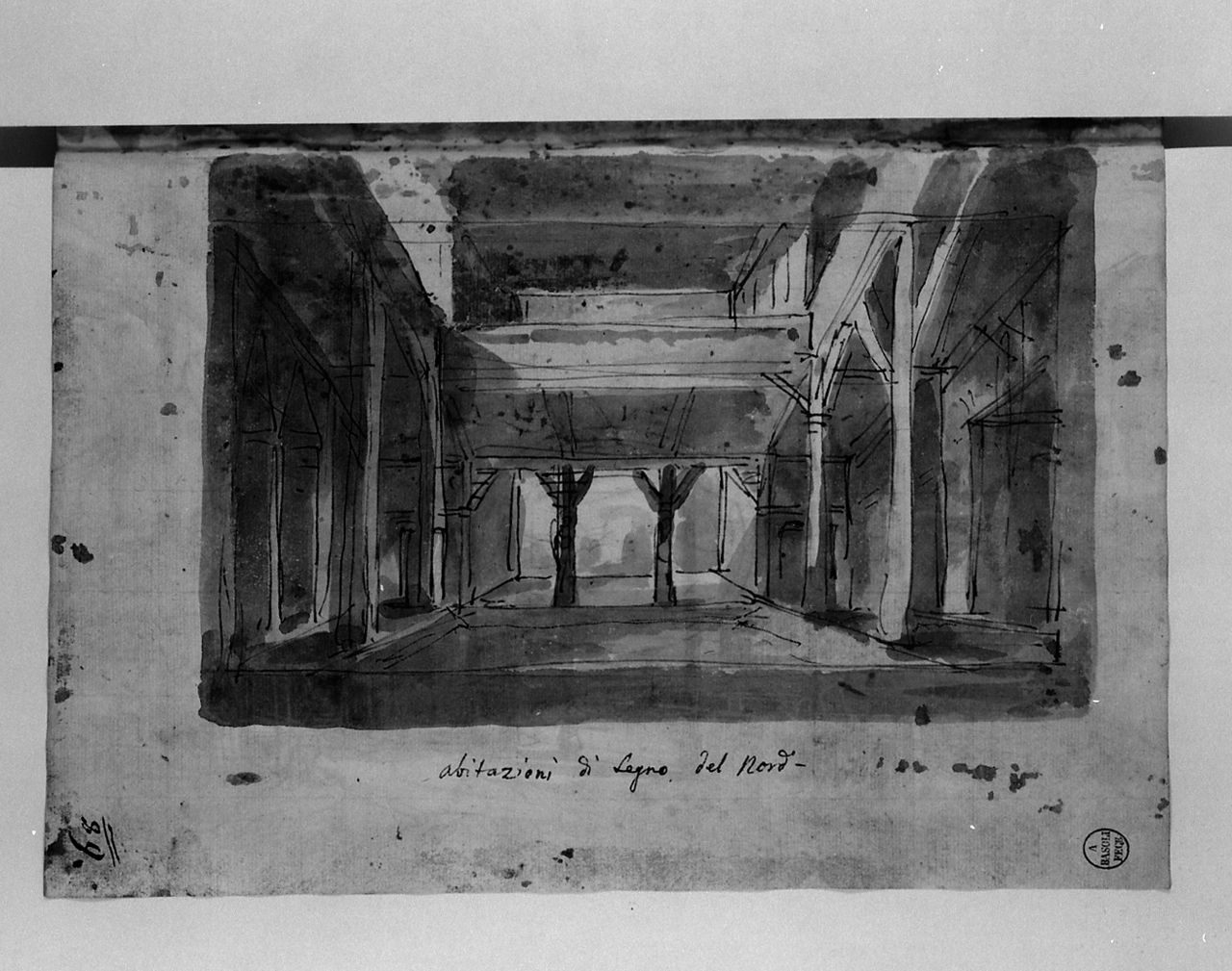 abitazioni di legno del nord, architetture (disegno, elemento d'insieme) di Basoli Antonio (sec. XIX)